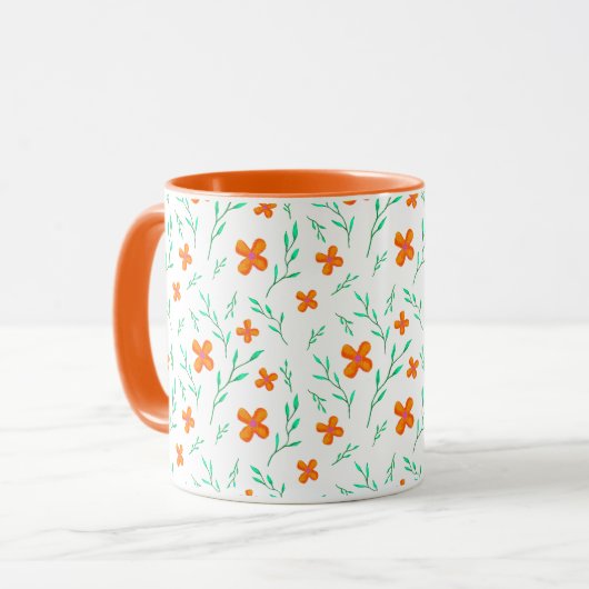 Oranje bloemen en Waterverf Twigs Pattern Mok (Voorkant links)