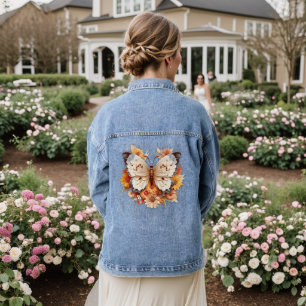 Oranje bloemen en witte vlinder denim jacket