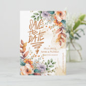  Oranje Bloemen Fall Wedding Save the Date (Staand voorkant)
