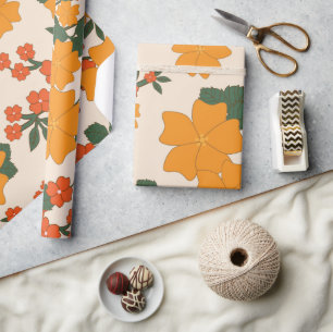 Oranje bloemen, flessenpatroon, patroon van bloeme cadeaupapier
