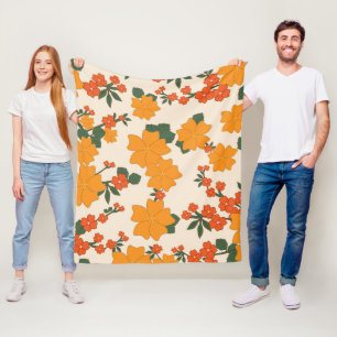 Oranje bloemen, flessenpatroon, patroon van bloeme fleece deken