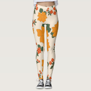 Oranje bloemen, flessenpatroon, patroon van bloeme leggings