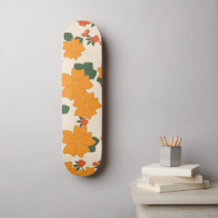 Oranje bloemen, flessenpatroon, patroon van bloeme skateboard