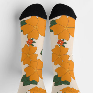 Oranje bloemen, flessenpatroon, patroon van bloeme sokken
