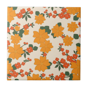 Oranje bloemen, flessenpatroon, patroon van bloeme tegeltje