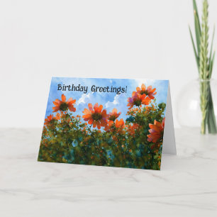 Oranje Bloemen Floral Art Verjaardag Kaart