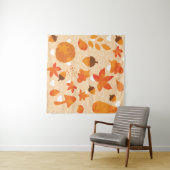 Oranje bloemen: hand doedel patroon. wandkleed (In Situ (horizontaal))