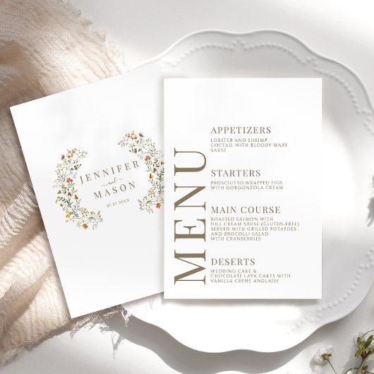 Oranje Bloemen Herfst Tuin Trouwmenu Kaarten