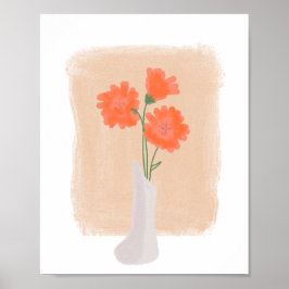 Oranje bloemen in Vase Hand Drawn Art Poster