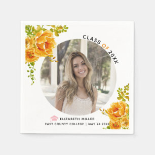 Oranje bloemen Klasse 2022 Foto van afstuderen Servet