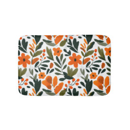 Oranje Bloemen Lente Loof Elegante Botanische Badmat