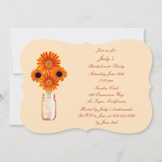 Oranje bloemen Mason Jar Bachelorette Party nodigt Kaart (Voorkant)