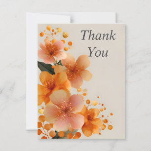 Oranje bloemen op beige bedankkaart briefkaart