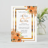 Oranje bloemen op de uitnodigingen van het witte h (Staand voorkant)