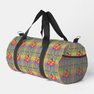 Oranje bloemen op Moss Green Plaid Duffel Bag Plunjezak