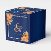  Oranje bloemen op Navy Blue Bedankdoosjes (Voorkant Zijde)