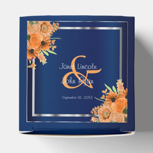  Oranje bloemen op Navy Blue Bedankdoosjes (Bovenkant)