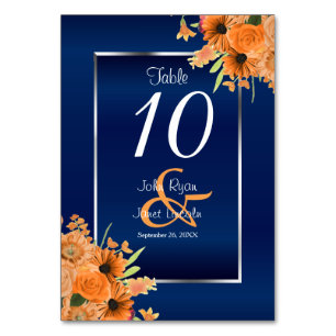 Oranje Bloemen op Navy Blue - Tafel Kaart