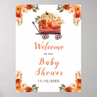 Oranje Bloemen Pompoen Truck Baby shower Poster