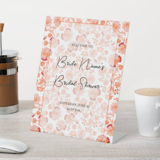 Oranje Bloemen Print Bruids Douche Uitnodiging Reclamebord Met Voetstuk
