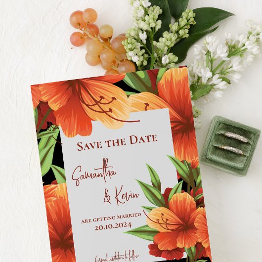 Oranje Bloemen Rustieke Boho Wedding Save The Date