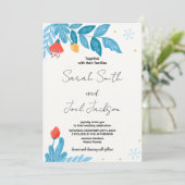 Oranje Bloemen Sneeuw Bruiloft Uitnodigingen (Staand voorkant)