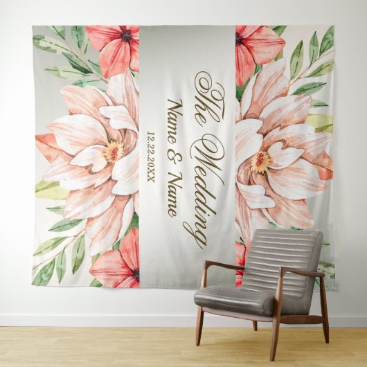 Oranje bloemen van de bruiloft laten Rustic Wandkleed (In Situ (horizontaal))