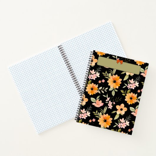 Oranje Bloemen Waterverf Notitieboek Hoesje (Binnen)