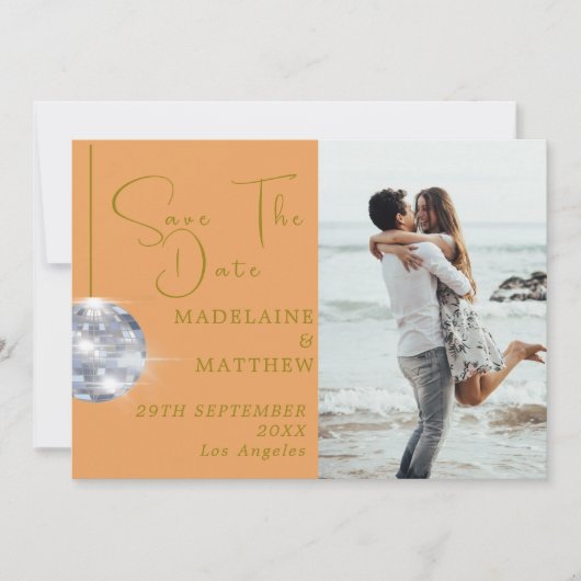 Oranje Bloemendisco Save The Date Bruiloft (Voorkant)