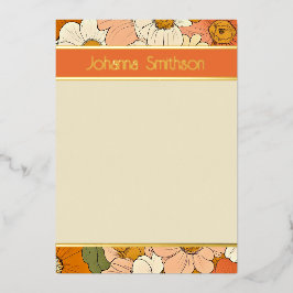 Oranje Bloemengroef Verticale Folie Stationery Folie Uitnodiging