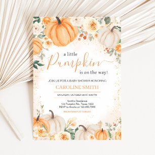 Oranje bloemengroen kleine pompoen Baby shower Kaart