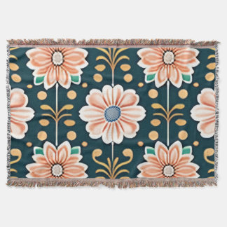 Oranje bloemenmotief op een zwarte achtergrond deken