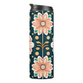 Oranje bloemenmotief op een zwarte achtergrond thermosbeker (Geroteerd rechts)