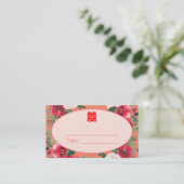 Oranje bloemetjesreceptie Chinese bruiloft Plaatskaartje (Staand voorkant)