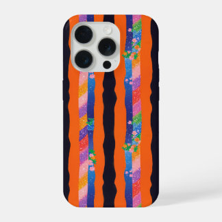 Oranje Bloemige Golfstreep Patroon iPhone 15 Pro Hoesje