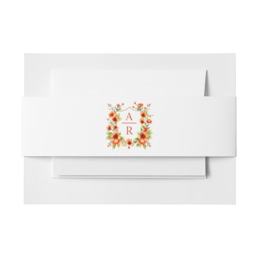 Oranje bloemkam en initialen bloemenbruiloft uitnodigingen wikkel (Voorkant Voorbeeld)