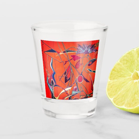 Oranje bloemmotief shot glas (Voorkant)