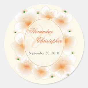Oranje bloesem bloemen romantische bruiloft gunst ronde sticker