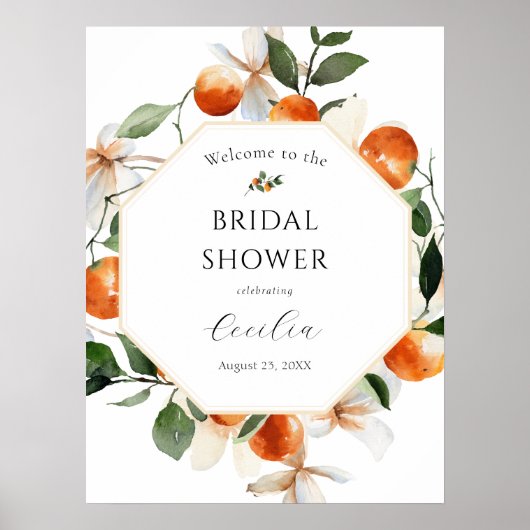 Oranje Bloesem Bruids Borrel Welkomst Sign Poster (Voorkant)