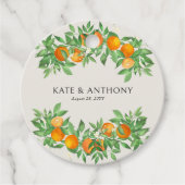 Oranje bloesem citrus bruiloft bedankjes labels (Voorkant)