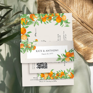 Oranje bloesem Citrus Neutrale bruiloft Uitnodigingen Wikkel