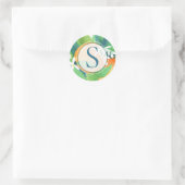 Oranje bloesem Citrusvruchten Waterverf Monogram Ronde Sticker (Tas)