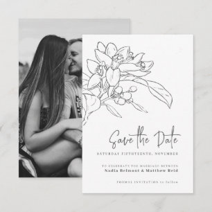 Oranje bloesem mono fotobruiloft met behoud van da save the date