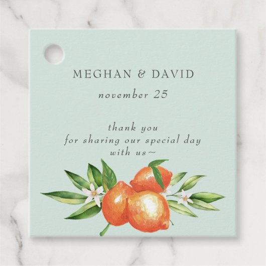 Oranje bloesems Citrus Botanical Wedding Bedankjes Labels (Voorkant)