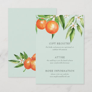 Oranje bloesems Citrus Botanical Wedding Informatiekaartje