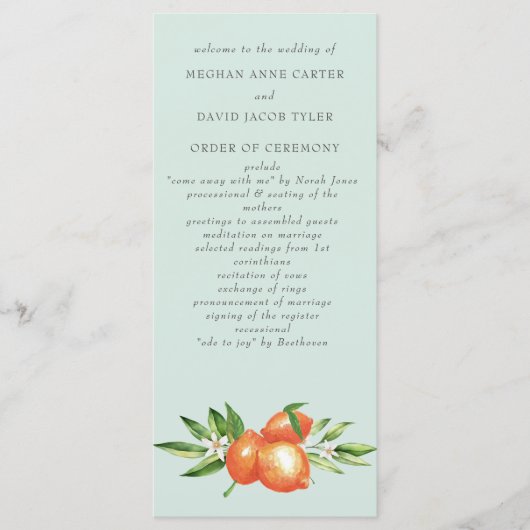 Oranje bloesems Citrus Botanical Wedding Programma (Voorkant)