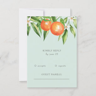 Oranje bloesems Citrus Botanical Wedding RSVP Kaartje