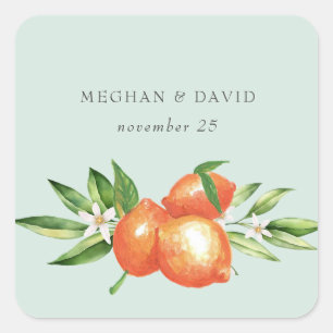 Oranje bloesems Citrus Botanical Wedding Vierkante Sticker
