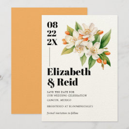 Oranje Blossom & Jasmine Blooms Save the Date Kaart