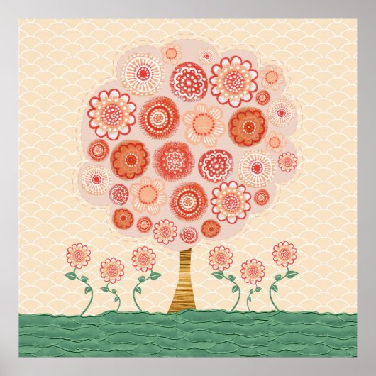 Oranje Blossom Tree gemengde media Poster Afdrukku (Voorkant)